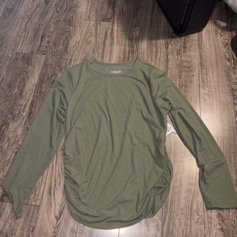 torrid Olive Ribbed Long Sleeve Top with Side Gathering